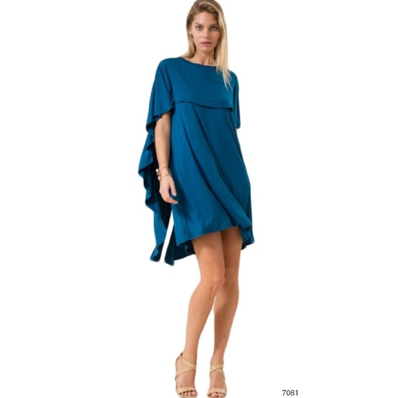 Dresses & Skirts - Love in 💙 Ruffle Bat Wing Mini Drape Cape Beach Dress M